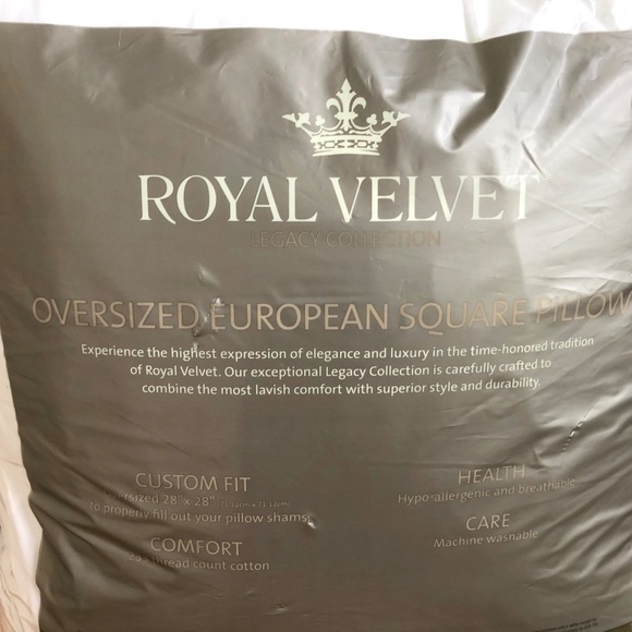 Royal Velvet Pillow Large Square White, 233 thread cotton (28 x 28 in) NIB - Picture 3 of 6